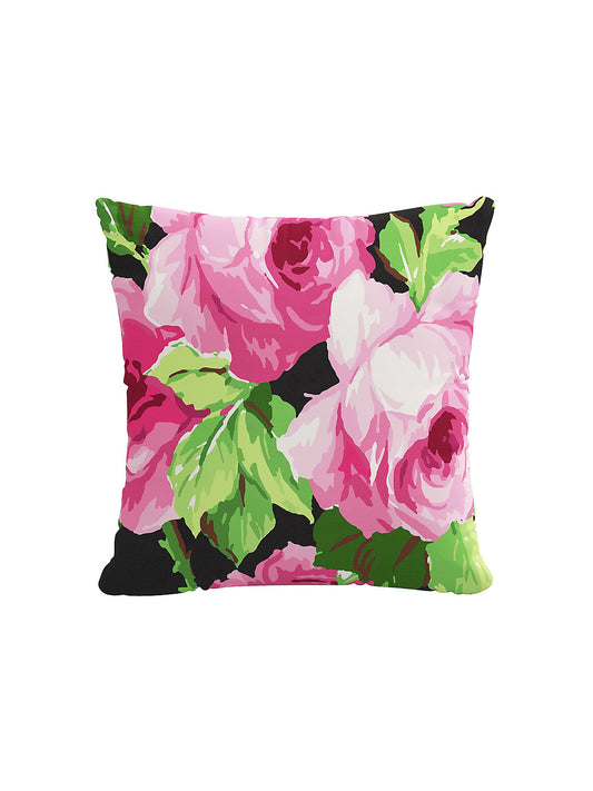 Scalamandre Cabbage Rose 20 X 20 - Pink on Black Decorative Pillow