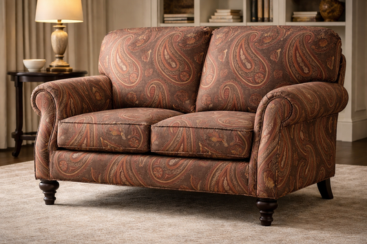 BY Yard Stunning 100% Silk Lampas Jacquard Fire Flame Edged Paisley "coffee" Brown Red Gold