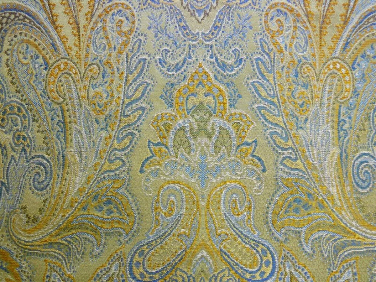 By Yd Rm Coco 100% Silk Lampas Classy Renaissance Sapphire Gold Yellow MSRP USD 184.80/Y