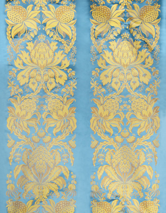 Special Order Scalamandre Tassinari & Chatel Les Ananas 51" in Bleu Historical Silk Lampas Pineapple Neoclassical MSRP USD5616/repeat