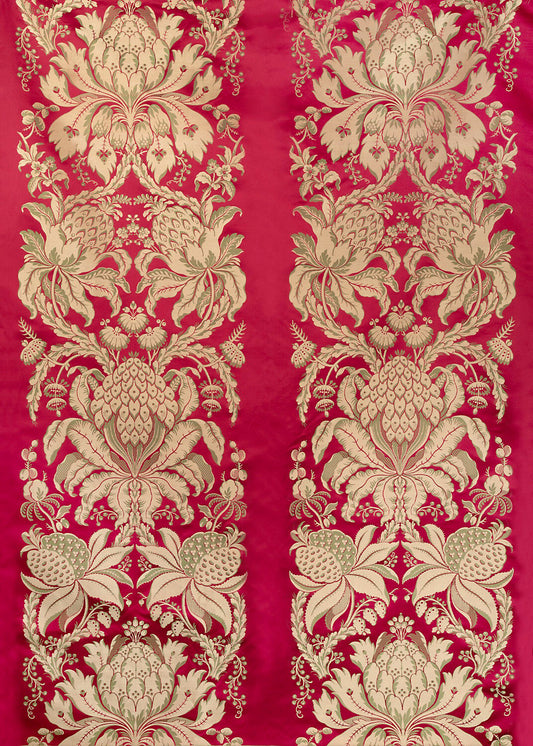 Special Order Scalamandre Tassinari & Chatel Les Ananas 51" in Cramoisi Red Historical Silk Lampas Pineapple Neoclassical MSRP USD5616/repeat