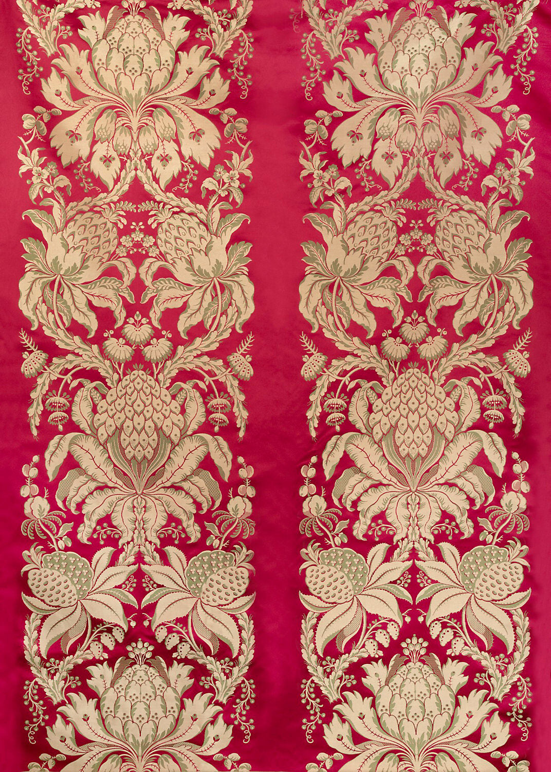 Special Order Scalamandre Tassinari & Chatel Les Ananas 51" in Cramoisi Red Historical Silk Lampas Pineapple Neoclassical MSRP USD5616/repeat