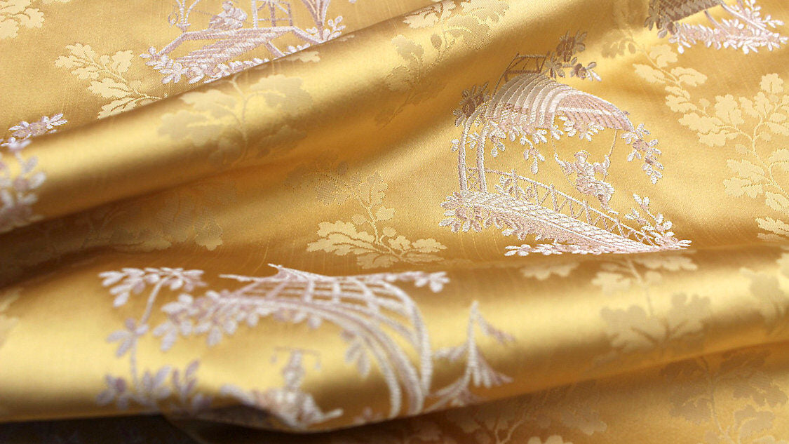 Special Order Scalamandre Tassinari & Chatel Pillement Or Gold Yellow Chinoiserie Scenic Figurative MSRP USD 1080/y