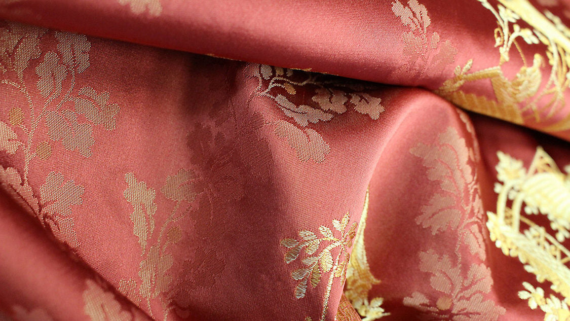 Special Order Scalamandre Tassinari & Chatel Pillement Laque Red Gold Chinoiserie Scenic Figurative MSRP USD 1080/y )