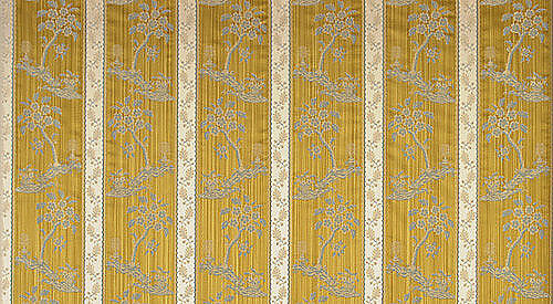 Scalamandre Lelievre Paris Lampas Sanary Veil Or Yellow Lampas Viscose Stripe Chinoiserie Botanical MSRP USD1428/y