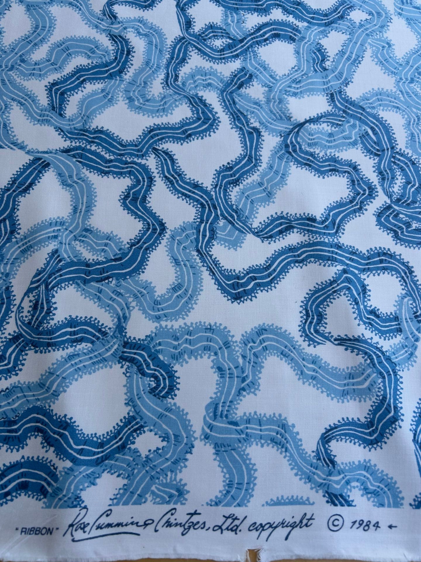 By yard Ribbons for Eliza British Chintz Sky Blue on White MSRP 245/Yard