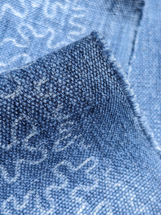 Scalamandre Squiggle Blue Abstract Linen Laser Light Print Texture Heavy MSRP USD186/y