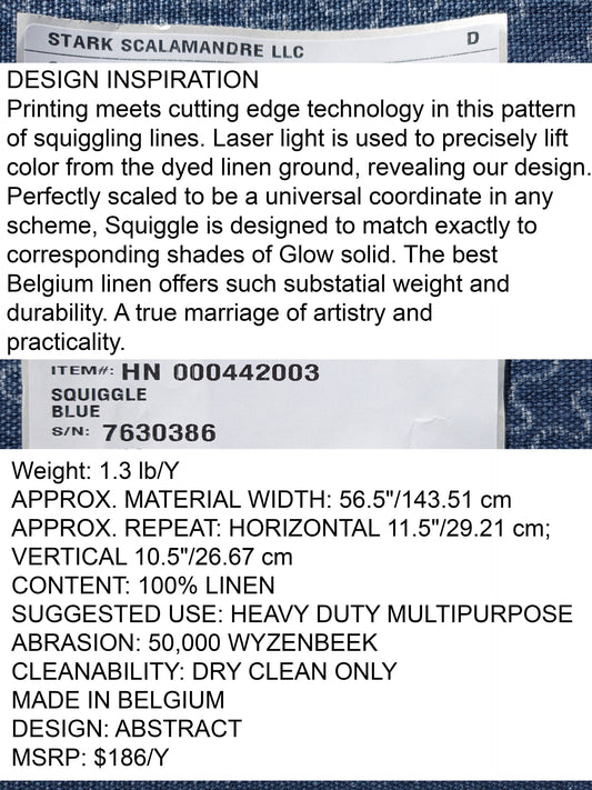 Scalamandre Squiggle Blue Abstract Linen Laser Light Print Texture Heavy MSRP USD186/y