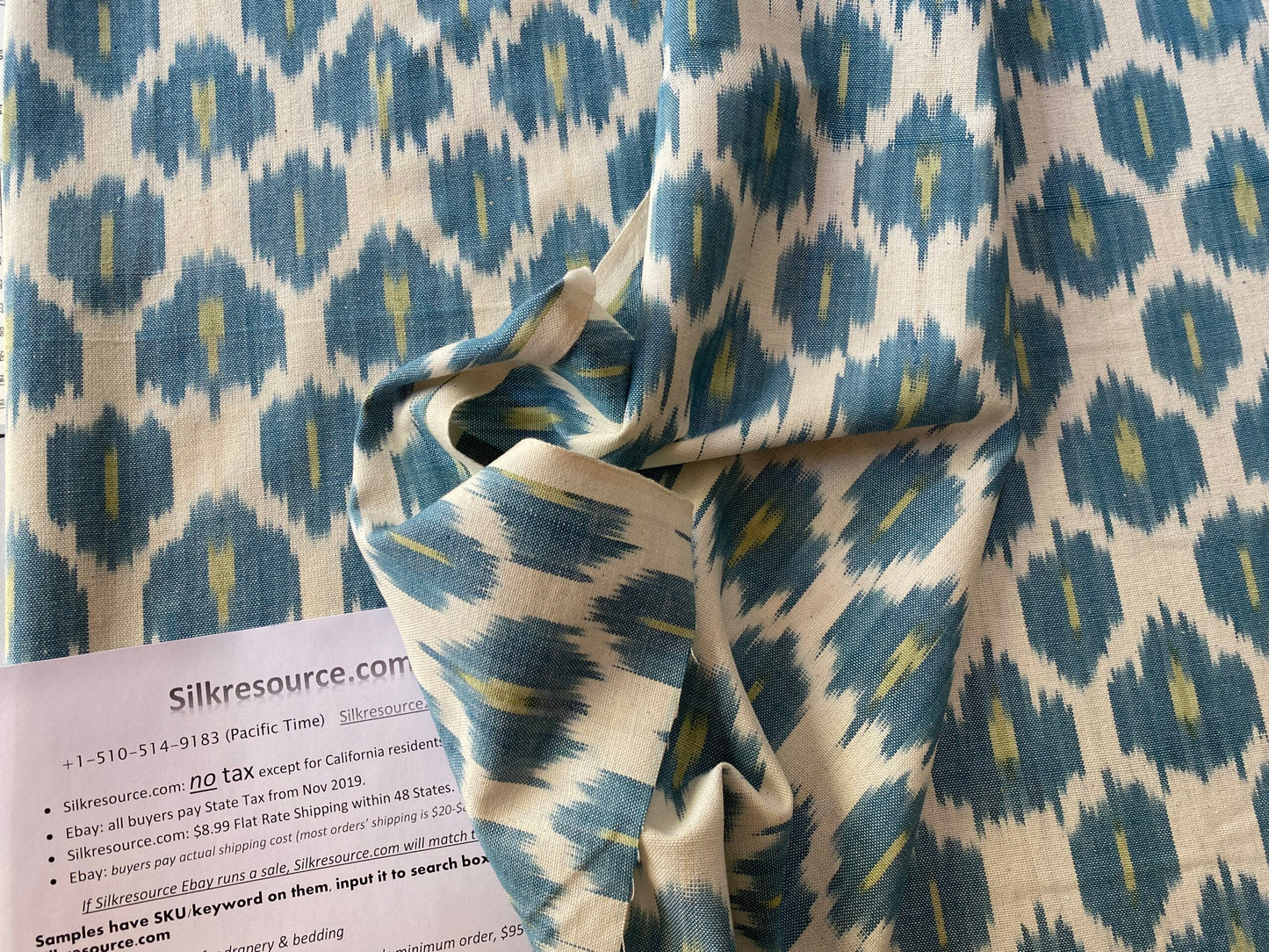 Scalamandre " Amara Ikat Weave Peacock MSRP USD 150/Y Cotton Hand Woven! Blue Green White"