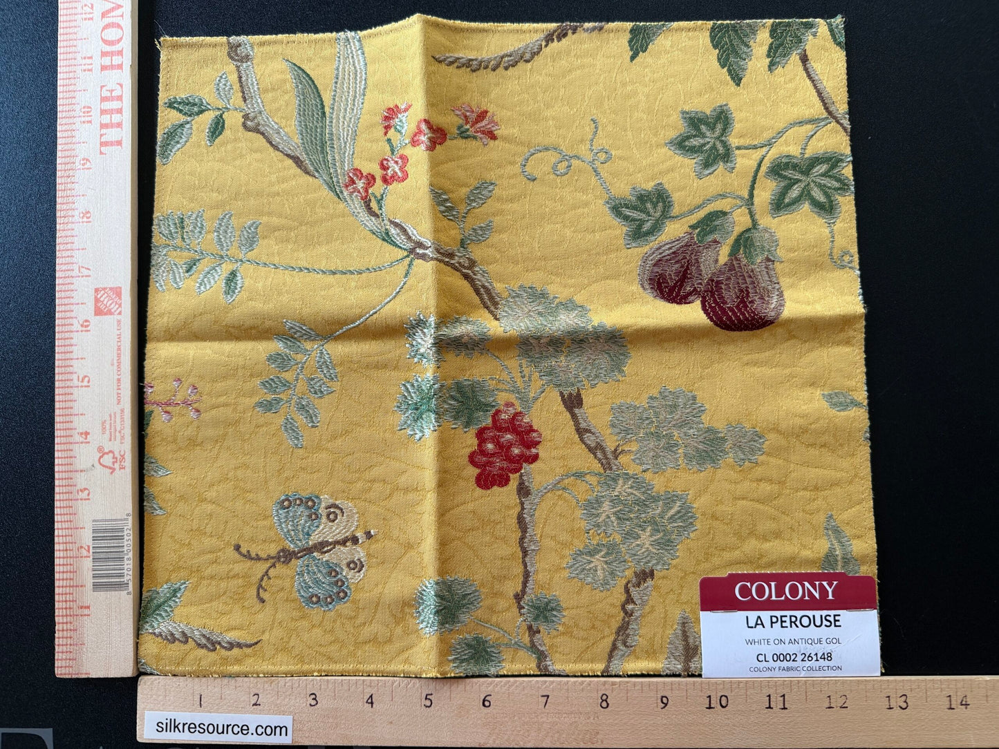 Special Order Scalamandre La Perouse White on Antique Gold Butterfly Pineapple Eggplant Pomegranate Jacobean Tree of life Floral MSRP USD578/y