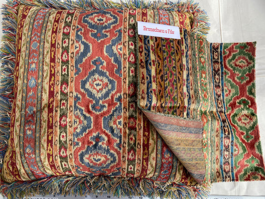 Brunschwig & Fils Savonnerie Velvet Moss and Terracotta Stripe Ethnic MSRP USD850/y