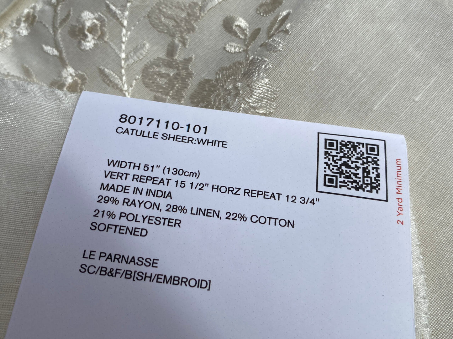 Brunschwig & Fils Catulle Sheer White Plain MSRP USD286/y