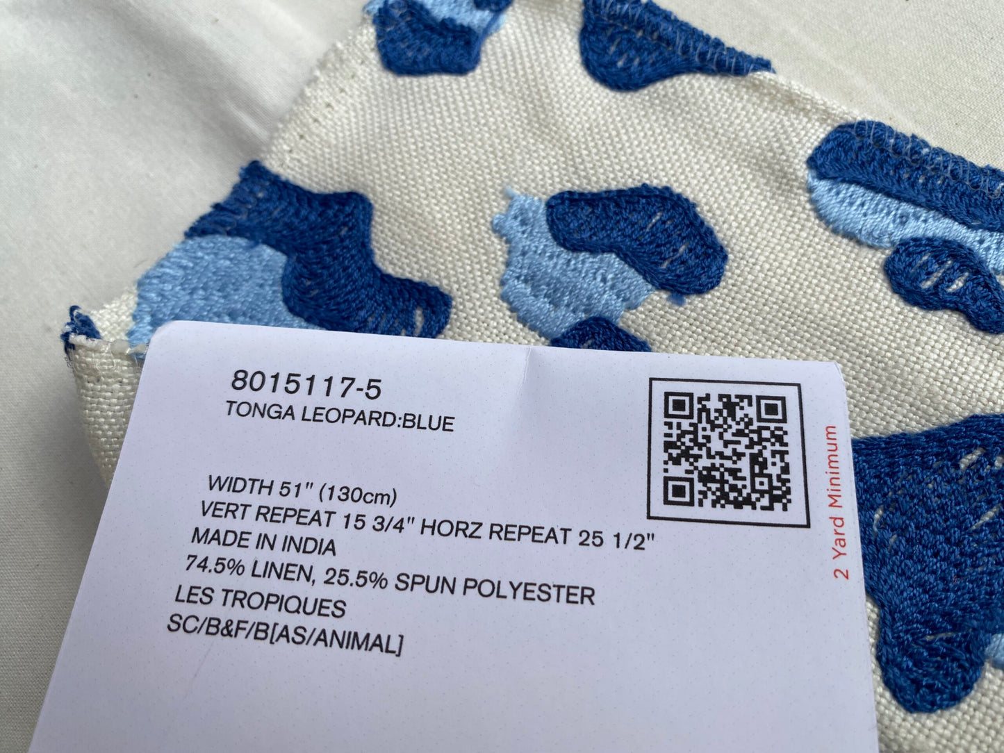 Brunschwig & Fils Tonga Leopard Blue White Embroidery - Special Order