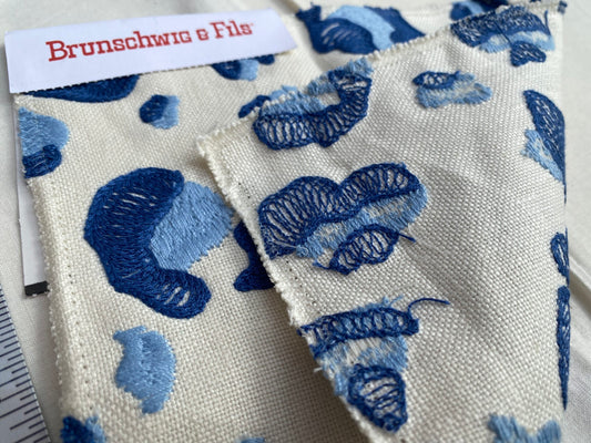 Brunschwig & Fils Tonga Leopard Blue White Embroidery - Special Order