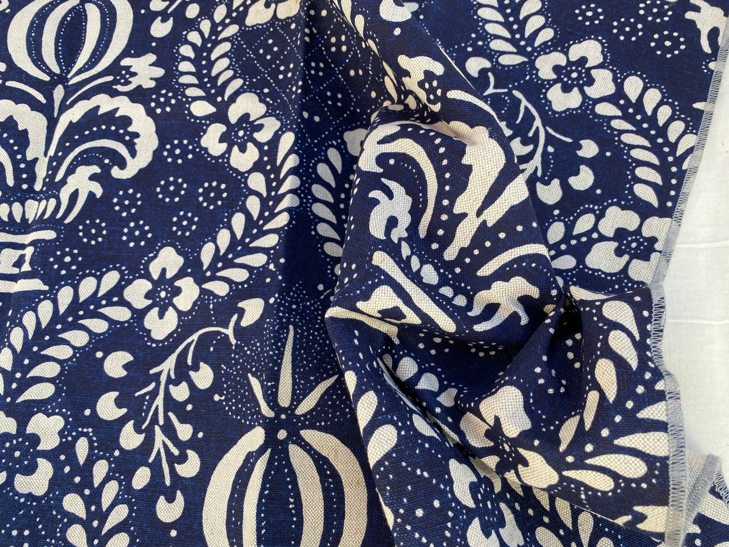 9 Berkbox70 Scalamandre French Resist Indigo On Natural Blue White Cotton Panel French Circa 1.2yard x 27 inches