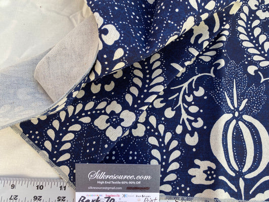 10 Berkbox70 Scalamandre French Resist Indigo On Natural Blue White Cotton Panel French Circa 27 x 27 inches