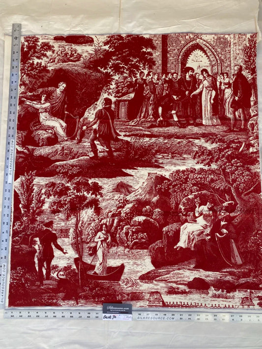 12 Berkbox70 Scalamandre Lady of the Lake Historical Print Red and White 34 x 31 inches