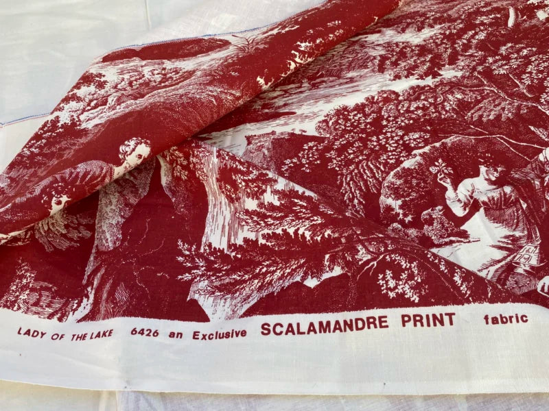 12 Berkbox70 Scalamandre Lady of the Lake Historical Print Red and White 34 x 31 inches