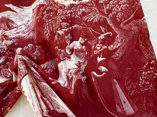 12 Berkbox70 Scalamandre Lady of the Lake Historical Print Red and White 34 x 31 inches