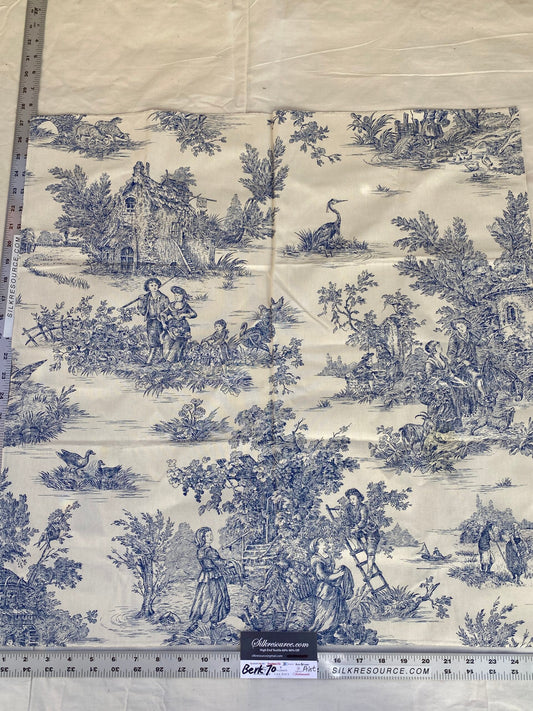 23 Berkbox70 Scalamandre Toile De Jouy Pattern Fabric Blue White Cotton Square
