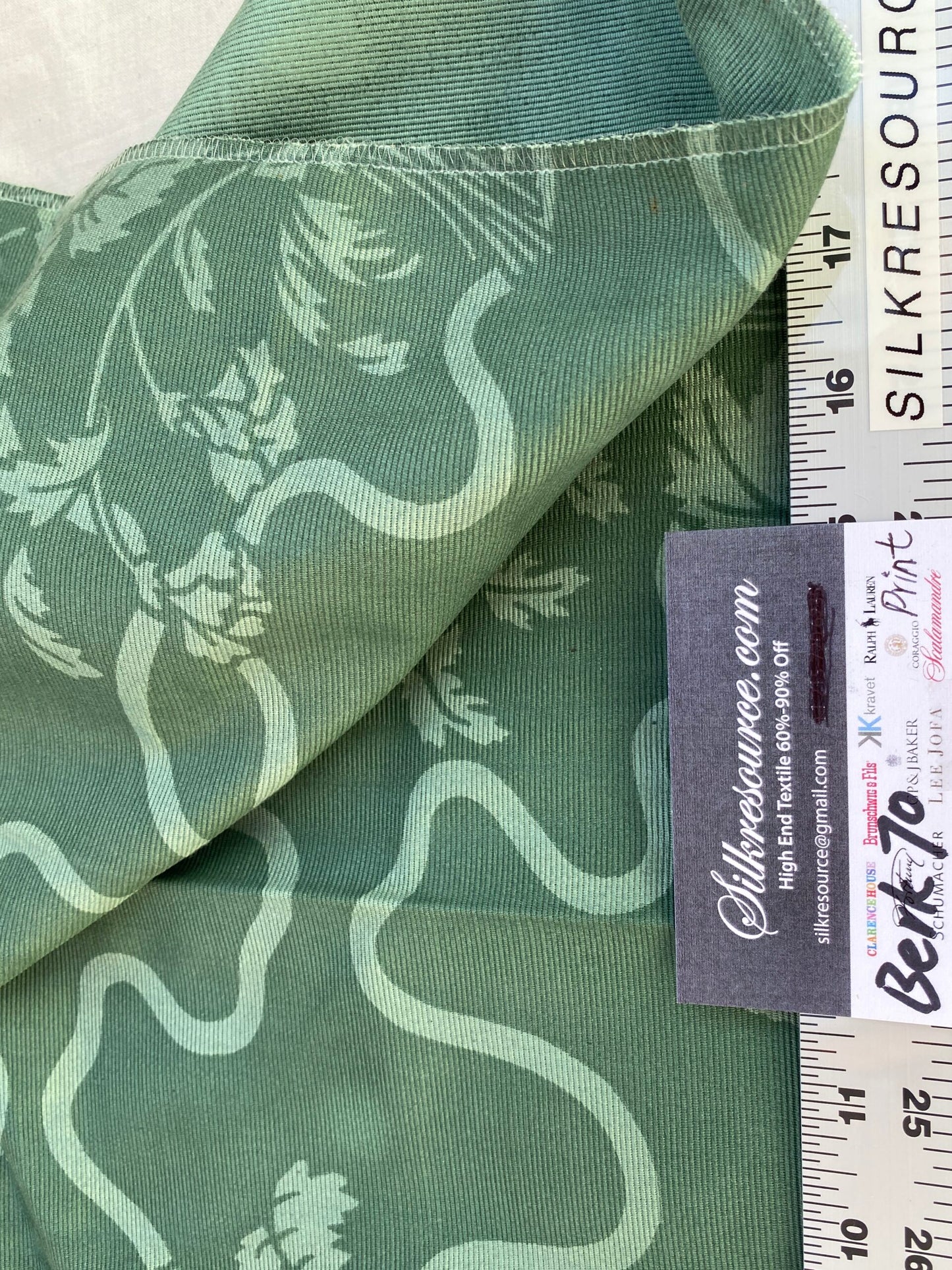 24 Berkbox70 Scalamandre Floral Foliage on Green Moire Square 1 yard x 25 inches