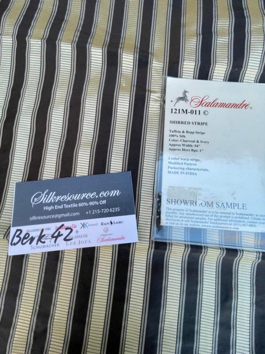 1 Berkbox42 Scalamandre Squares 27x27" Shirred Stripe 100% Silk Charcoal & Ivory