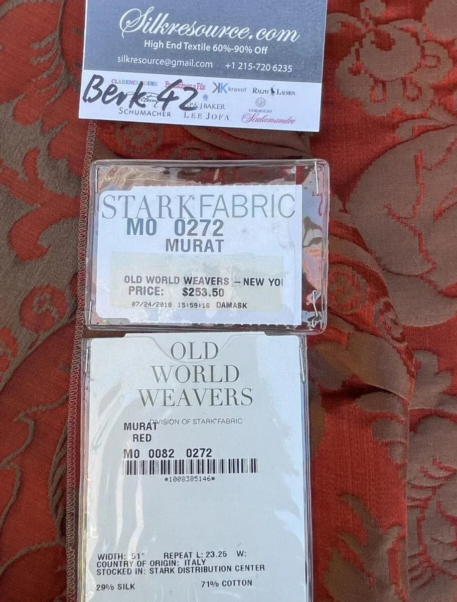 6 Berkbox42 Scalamandre Squares 27x27" Murat Red Silk Damask Old World Weavers