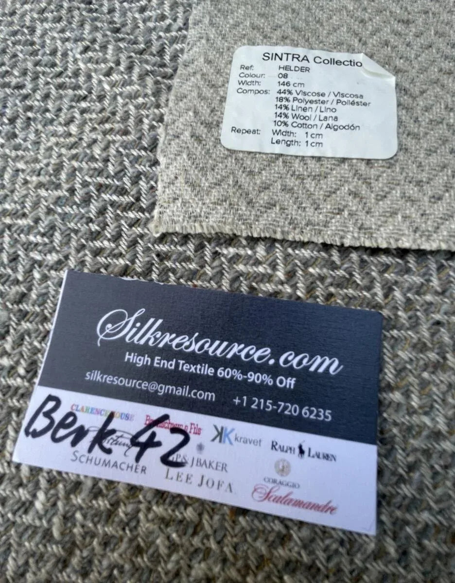 52 Berkbox42 Scalamandre Squares 27x36" "helder" Charcoal And Cream Herringbone Pattern, Linen Cotton Viscose Blend