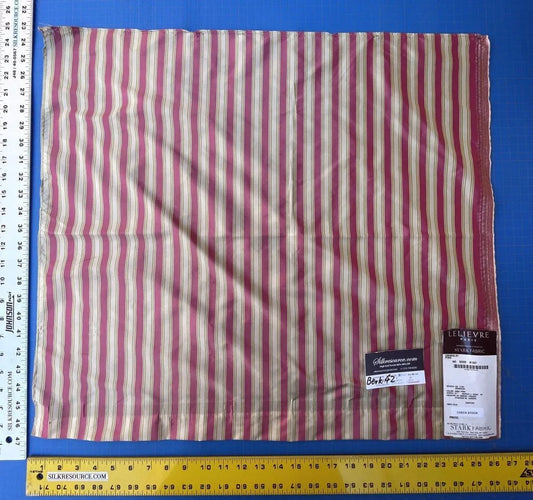 56 Berkbox42 Scalamandre Squares 27x27" "grimaldi" Pink, Stripe 100% Silk