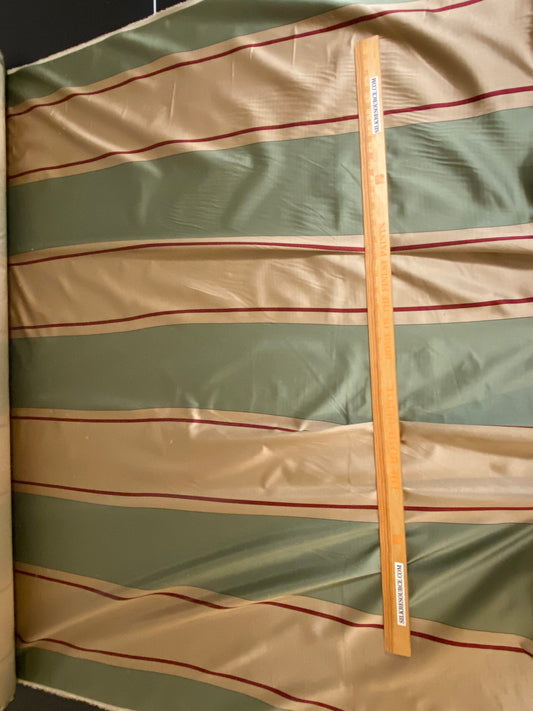 By Yd Scalamandre Caribu Stripe Green, Taupe, Red Silk Renaissance MSRP USD 200/Y