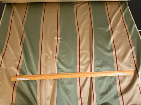 By Yd Scalamandre Caribu Stripe Green, Taupe, Red Silk Renaissance MSRP USD 200/Y