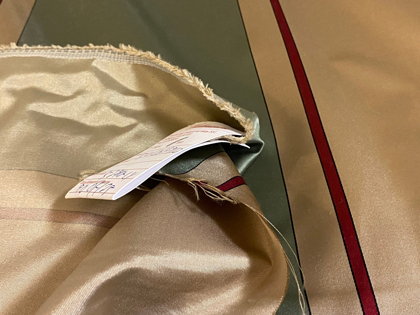 By Yd Scalamandre Caribu Stripe Green, Taupe, Red Silk Renaissance MSRP USD 200/Y