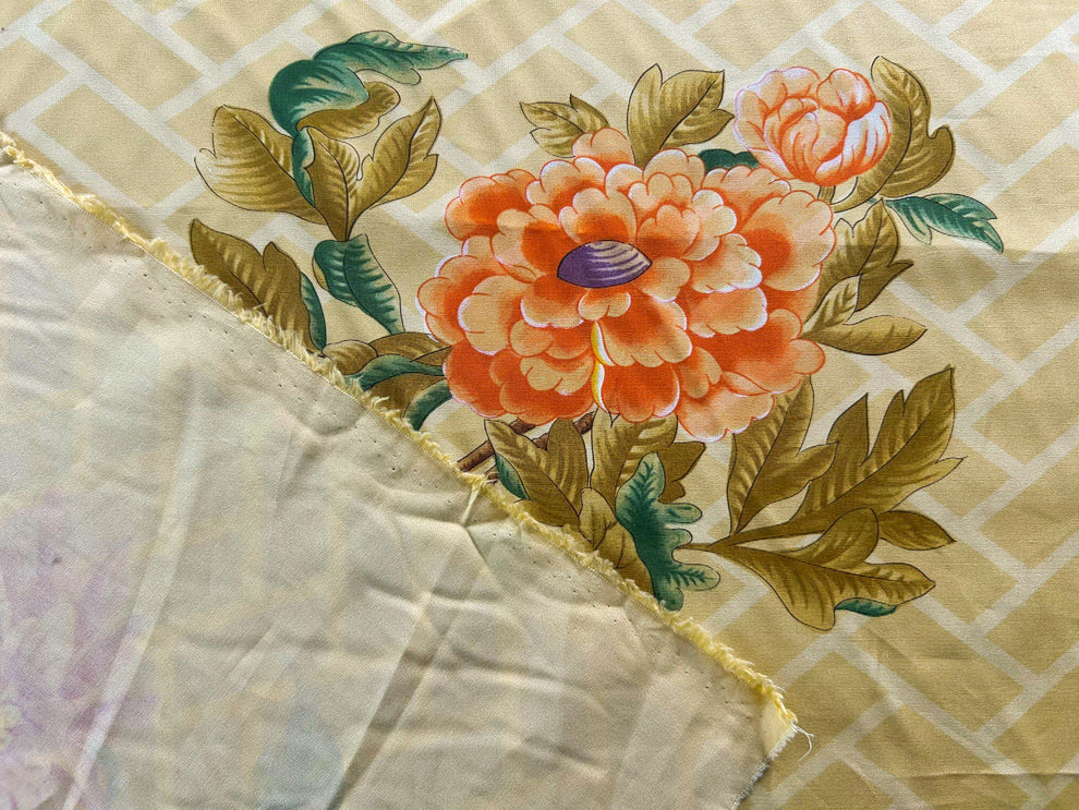 Clarence House la Belle Saison Print Cotton Yellow Mustard Botany Lotus Jasmine Iris Peony Lily Kazumi Asian Botanic Study 30 Screens! - By Vertical Repeats