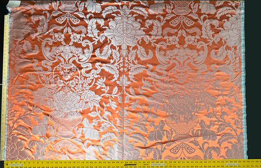 Scalamandre Nashville Orange Silk Damask Chinoiserie Peony Flower Basket Circa 1830 - By The Yard