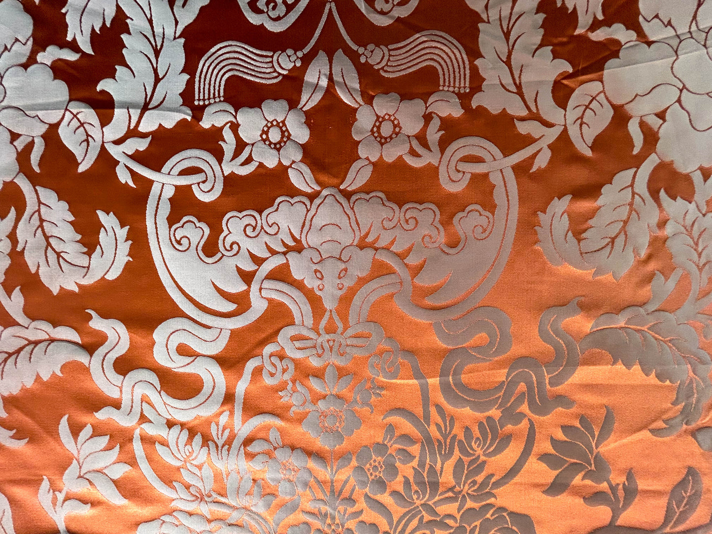 Scalamandre Nashville Orange Silk Damask Chinoiserie Peony Flower Basket Circa 1830 - By The Yard