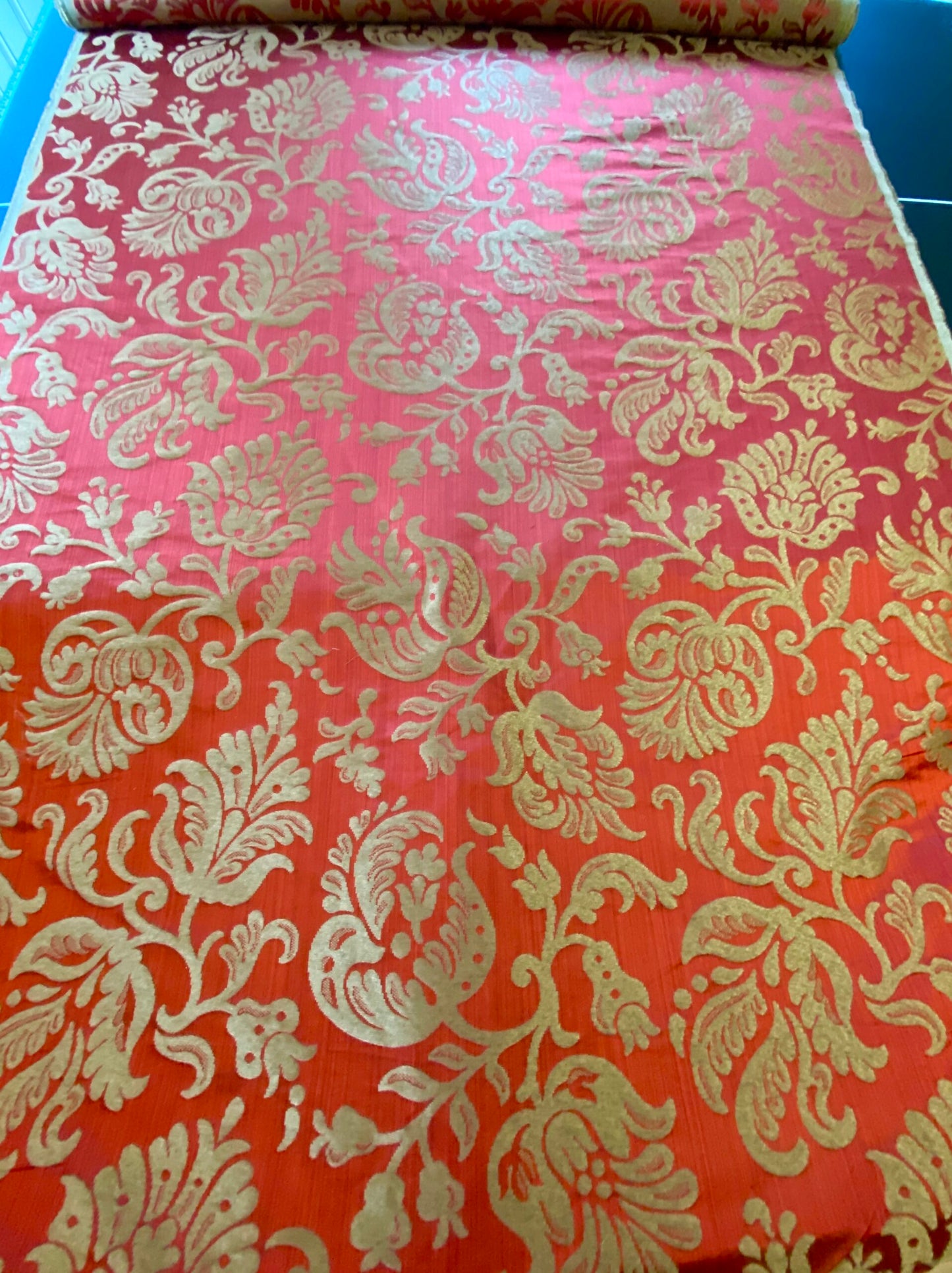 Scalamandre Ypres Lampas Damask Pom Renaissance Ruby Red Gold by MSRP 445/y