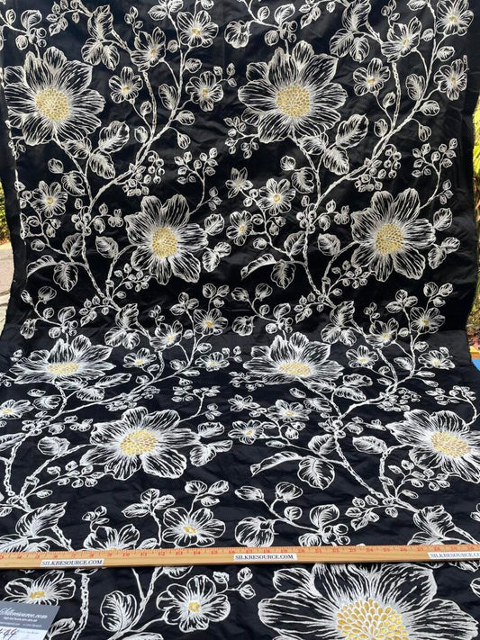 BerkBox44-2 Scalamandre Floral Duchess Silk Black -2.4 Yards By 60 Inches Wide