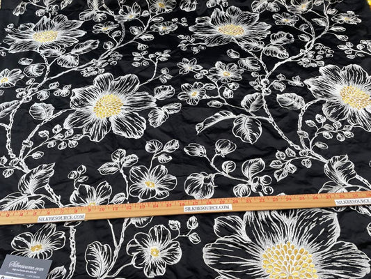 BerkBox44-2 Scalamandre Floral Duchess Silk Black -2.4 Yards By 60 Inches Wide