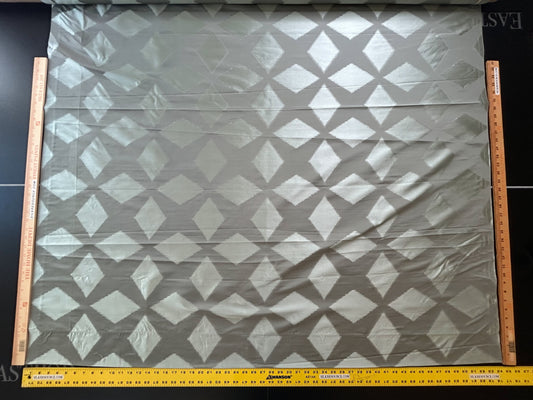 2.25 Yards Scalamandre Grey Watkins Polygon in Aqua Light Blue Lattice Diamond Geometric Silk Cotton MSRP USD 260/Y