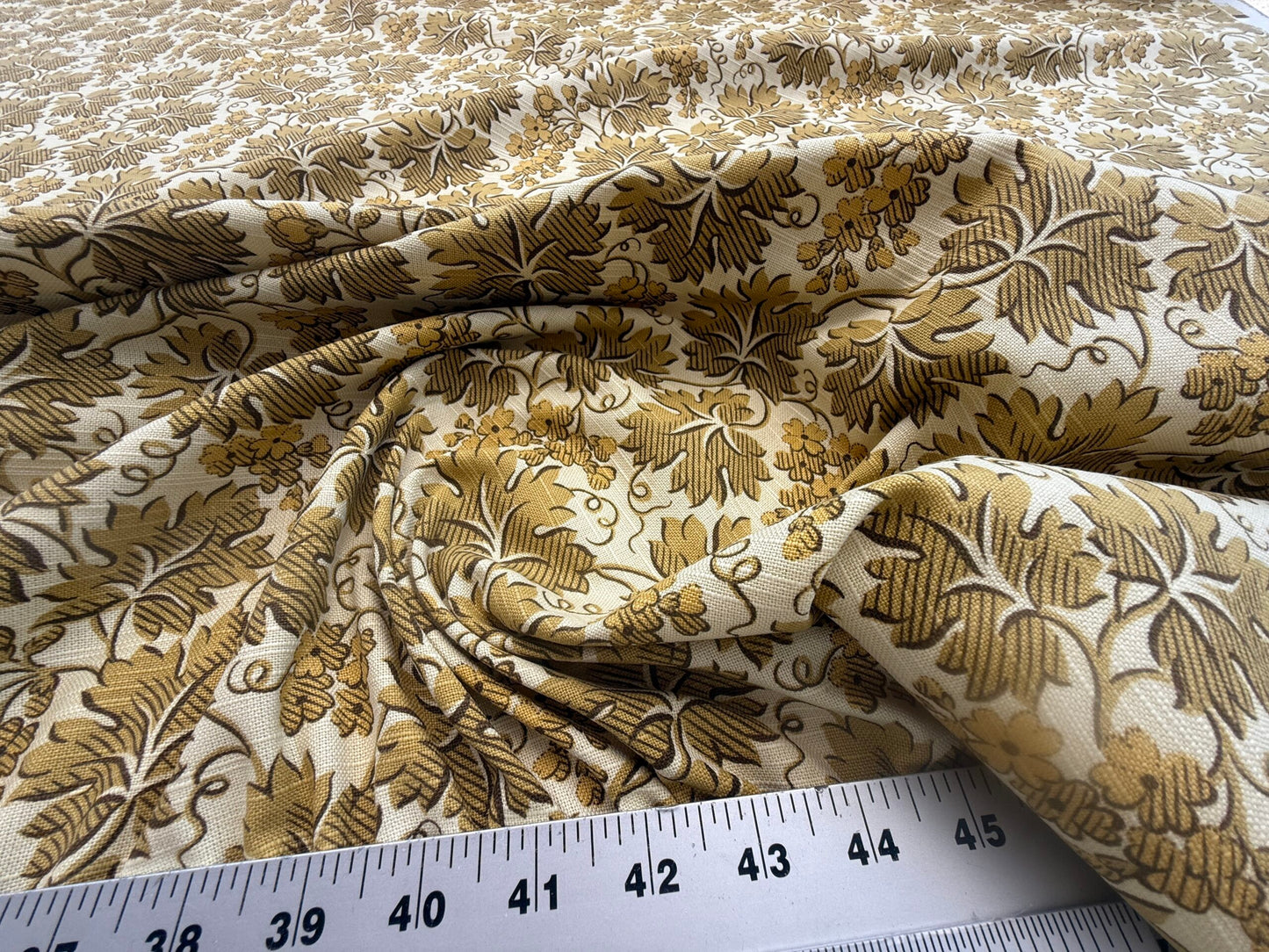 Scalamandre Titley and Marr Standen Gold Grape Leaves Cotton Print Foliage Vineyard Chintz Traditional French Country Sunny MSRP $200+