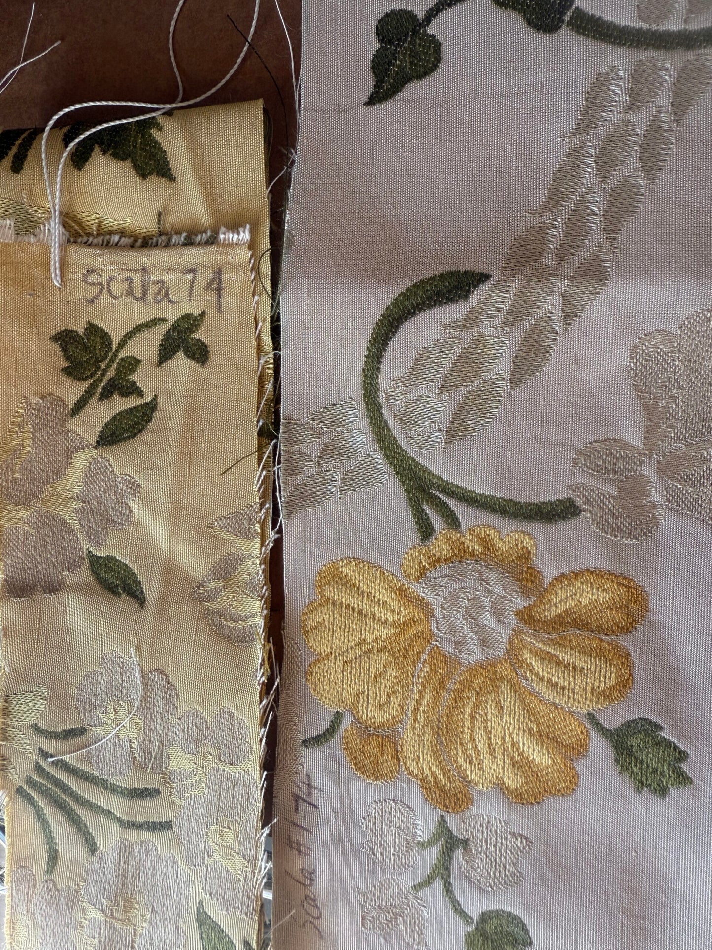 By Yard Scalamandre Fil Coupe Bright Yellow Golden Sunflower Daisy Green Vine on Warm Yellow Gold Silky