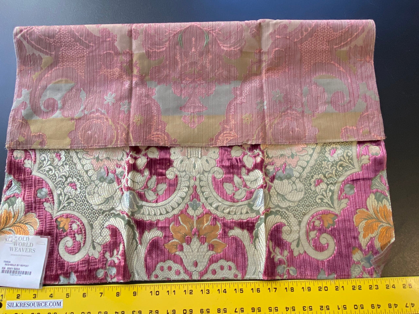 Scalamandre Tosca Silk Velvet In Red colorway Pink Red Gold Pink 25x26” MSRP USD 956/Y