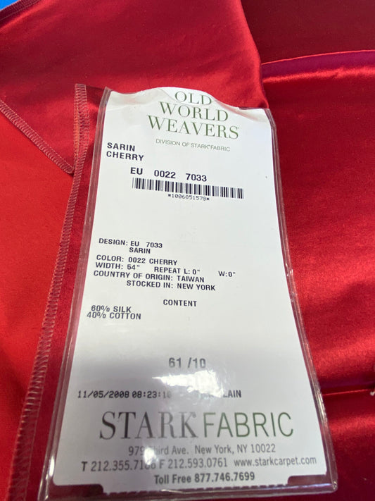 6 Berkbox72 Scalamandre Silk Square Sarin Cherry Red Plain Solid MSRP USD300+/Y