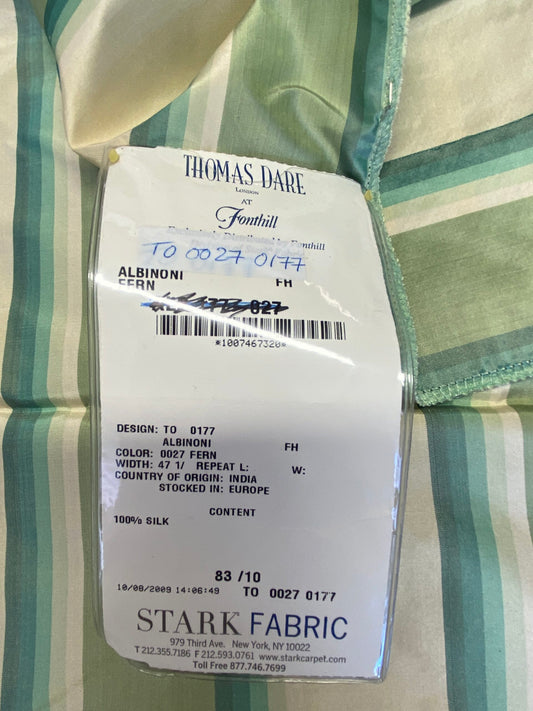 8 Berkbox72 Thomas Dare Fonthill Silk Albinoni Fern Green White Stripe MSRP USD176/Y