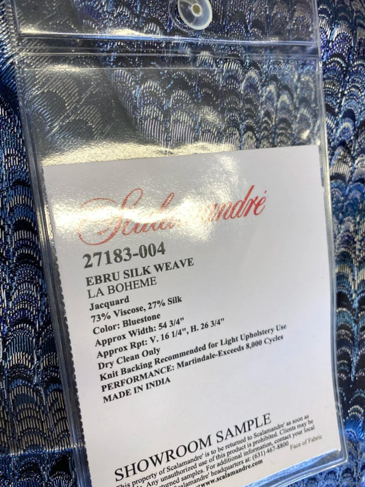 29 Berkbox72 Scalamandre Square Ebru Silk Weave Blue Stone Marbled Paper Silk Jacquard Texture Blue MSRP USD 424/y