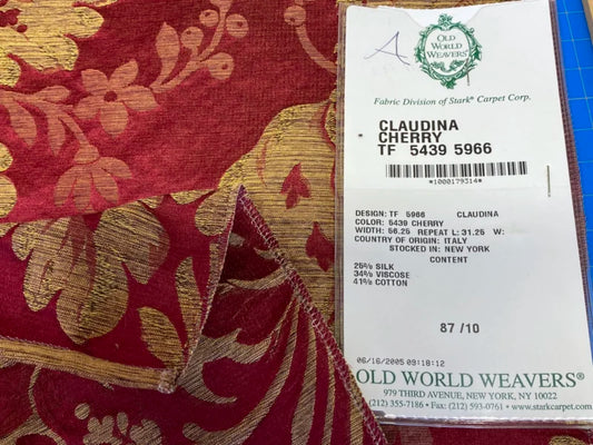35 Berkbox72 Scalamandre Old World Weavers Square Silk Claudina Cherry Deep Red Gold Renaissance Damask Reversible Italy MSRP USD 320/Y