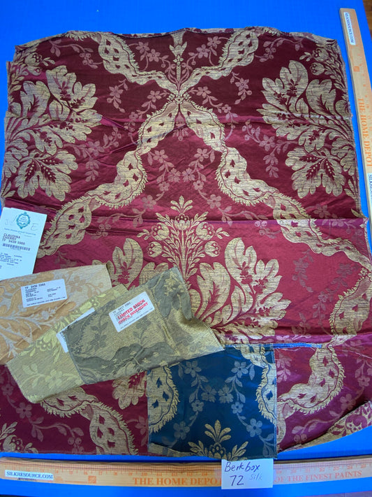 38 Berkbox72 Scalamandre Old World Weavers Square Silk Claudina Cherry Deep Red Gold Renaissance Damask Reversible Italy MSRP USD 320/Y