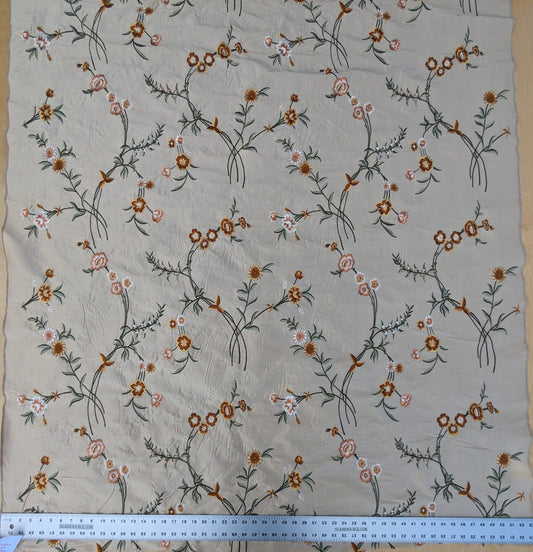 Scalamandre Chahna in Day Lily Orange Silk Embroidery Light Gold Orange daisy Rose Vine & Flower MSRP USD344/y