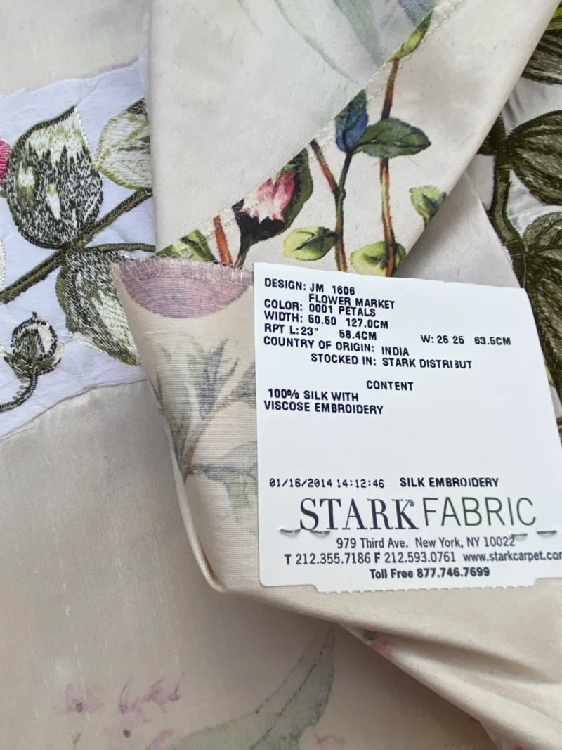 45 Berkbox72 Scalamandre Square Silk Flower Market Petals Floral Print Embroidery Pink Red Purple Green 1yd x 27" MSRP USD 512/y