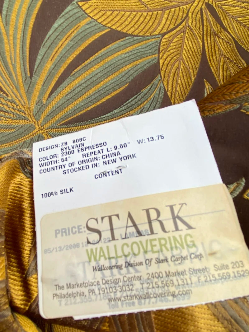 46 Berkbox72 Scalamandre Old World Weavers Square Silk Sylvain Espresso Dark Brown Damask Tropical Foliage Monstera MSRP USD 300+/Y Piece A